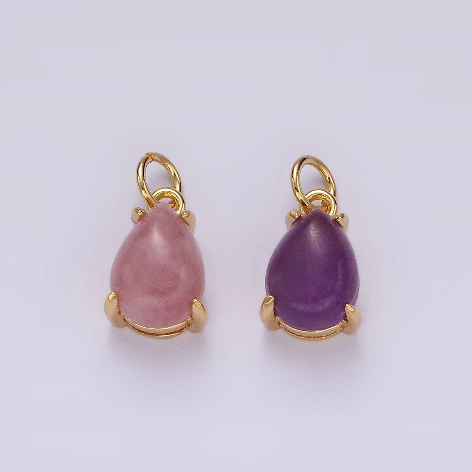 14k gold filled 10mm rose quartz, amethyst teardrop bezel minimalist charm | ag445 ag446