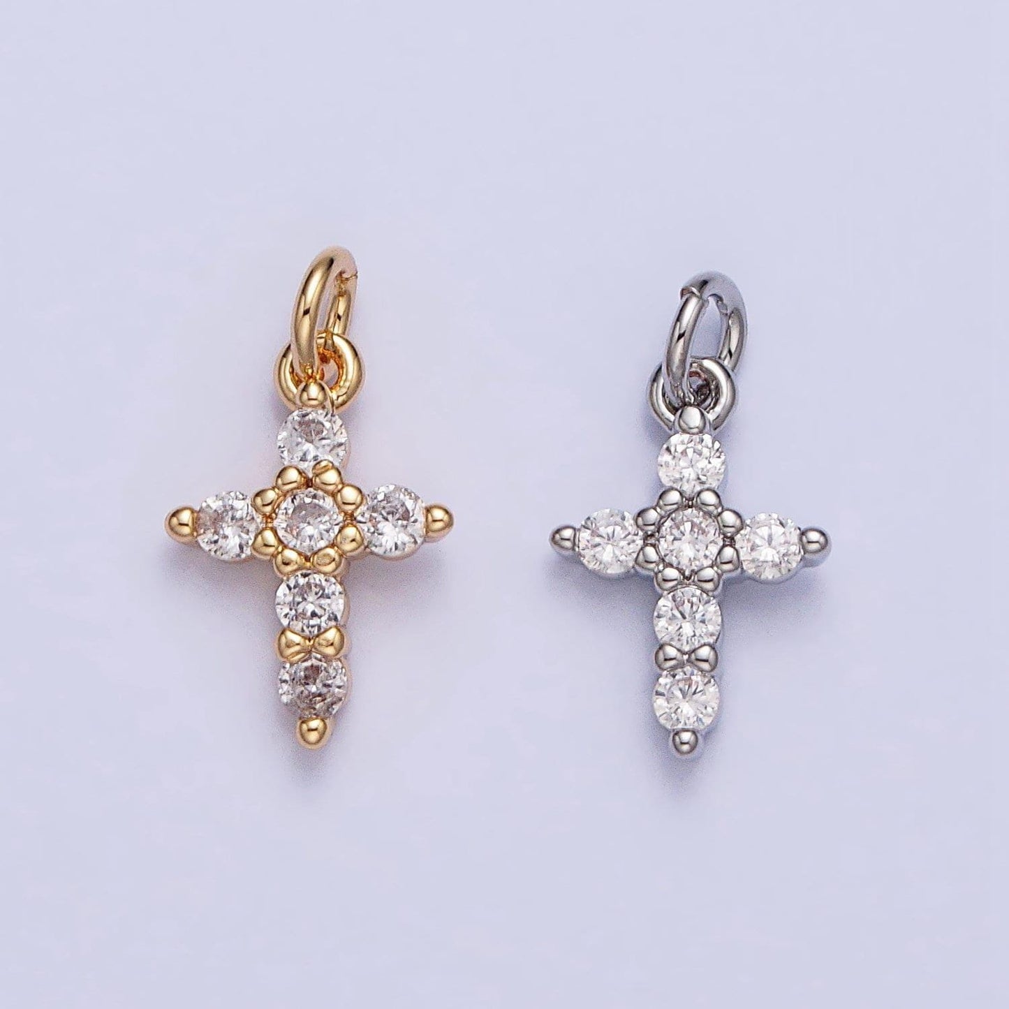 Mini gold cross charm silver cross cz religious add-on charm for bracelet necklace earring supply | ac725 ac726