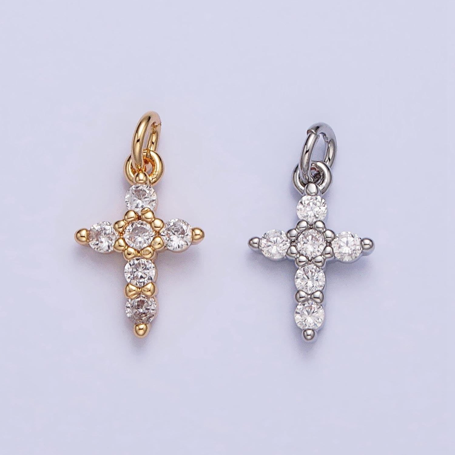 Mini gold cross charm silver cross cz religious add-on charm for bracelet necklace earring supply | ac725 ac726