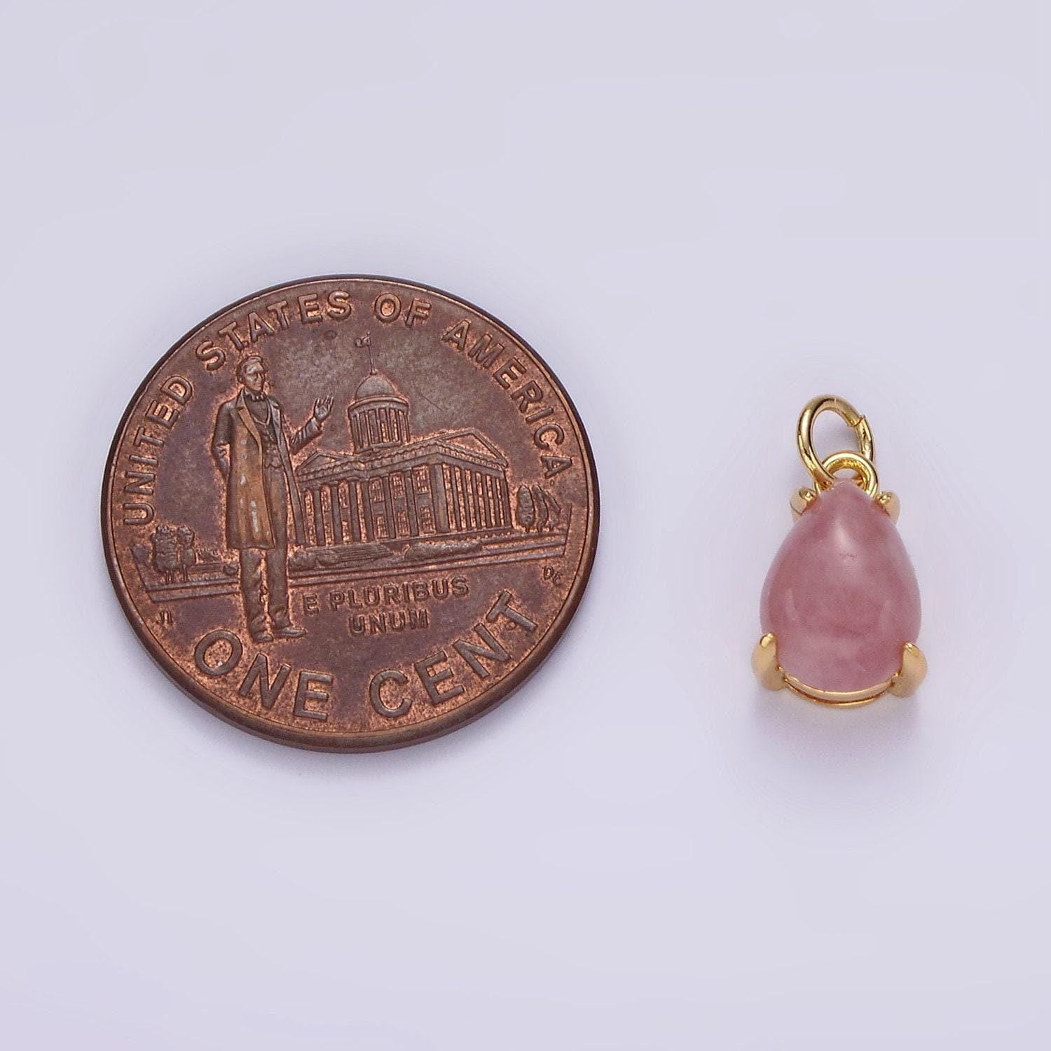 14k gold filled 10mm rose quartz, amethyst teardrop bezel minimalist charm | ag445 ag446