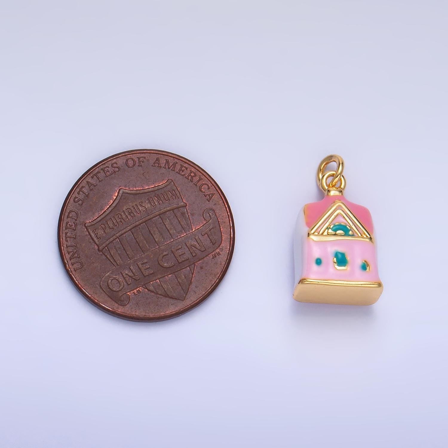 Mini gold doll house charm cute pink house charm for necklace or bracelet 3d home pendant w251