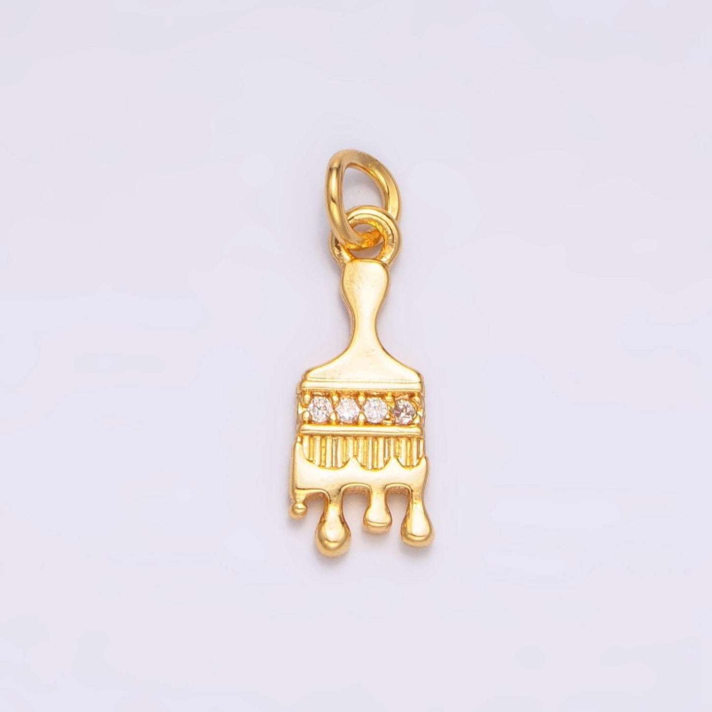 24k gold filled paint brush charms, artist clear cz charm pendant, brush art for bracelet earring necklace supply w096