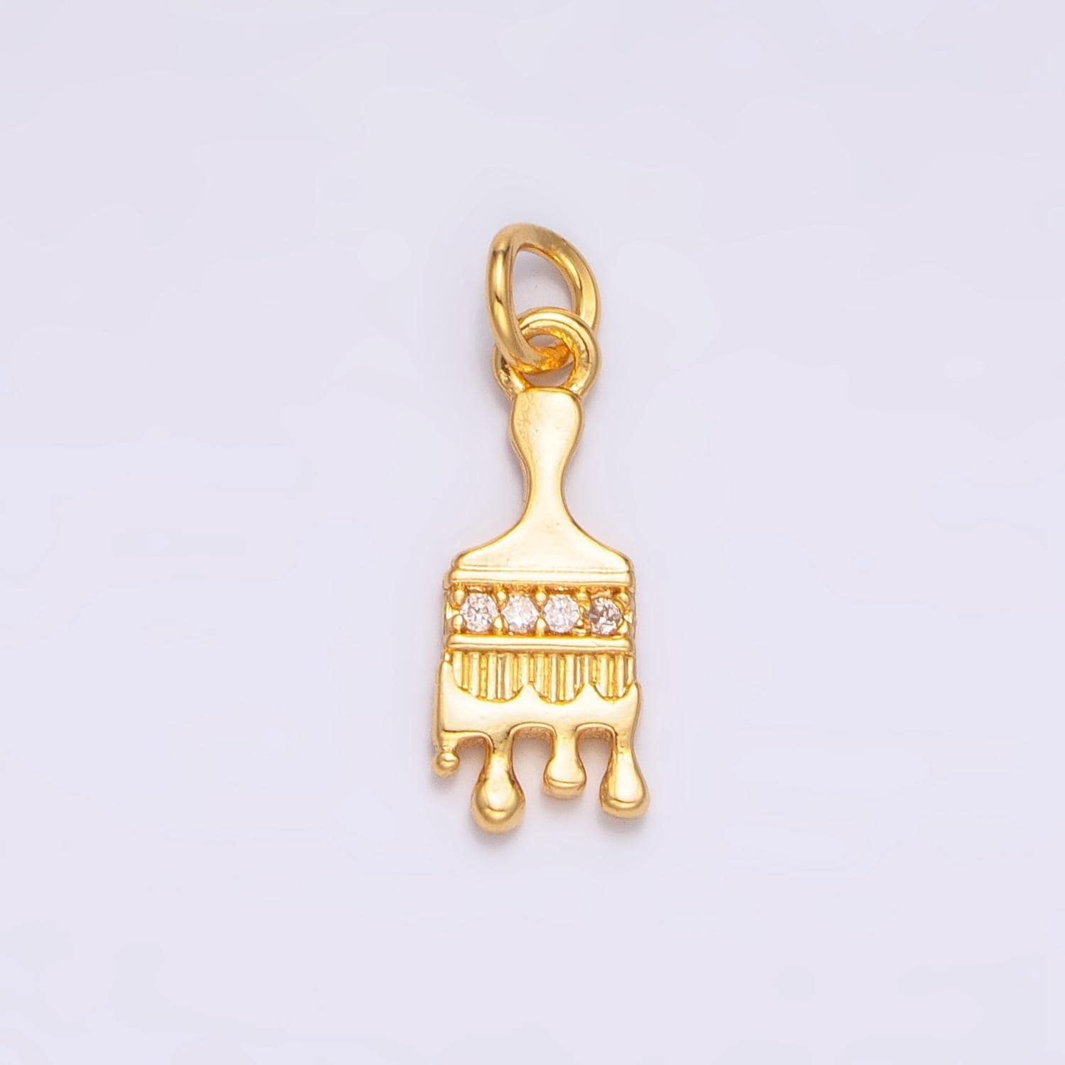 24k gold filled paint brush charms, artist clear cz charm pendant, brush art for bracelet earring necklace supply w096