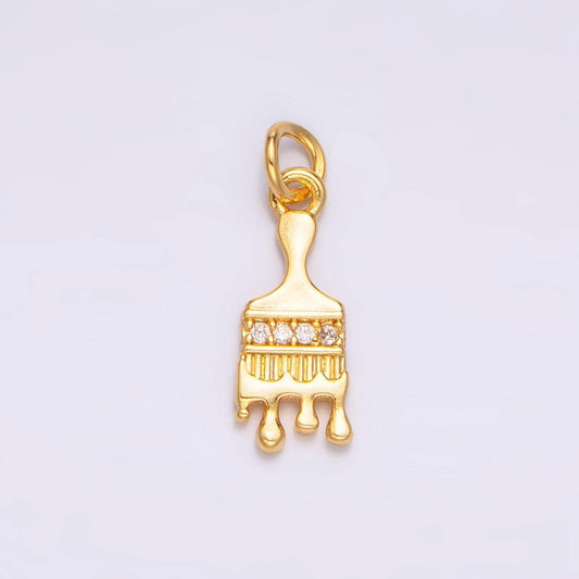 24k gold filled paint brush charms, artist clear cz charm pendant, brush art for bracelet earring necklace supply w096