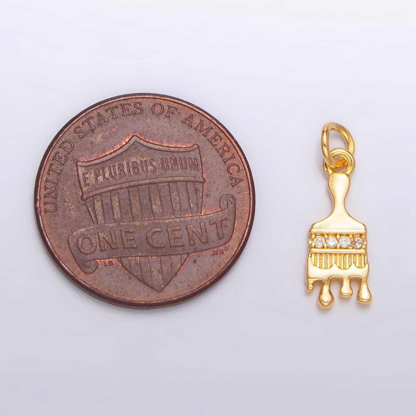 24k gold filled paint brush charms, artist clear cz charm pendant, brush art for bracelet earring necklace supply w096