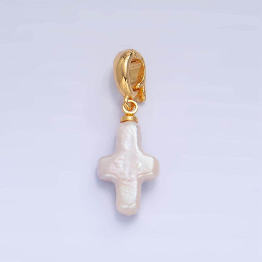 Mini cross pearls charm gold baroque freshwater white pearls for necklace bracelet earring religious jewelry making minimalist p1918