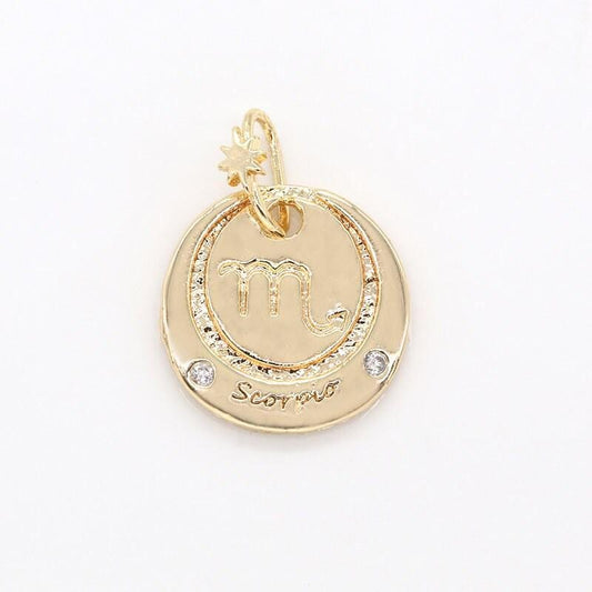Dainty gold scorpio charm round disc pendant zodiac medallion charm scorpion astrology sign october november birthday gift -446