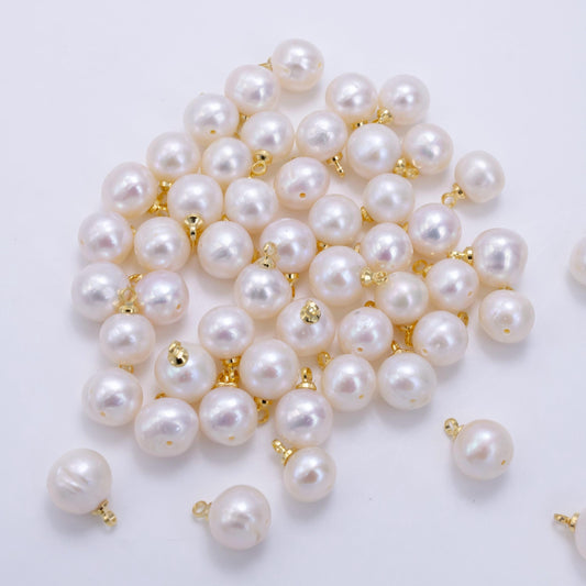 Mini sphere 11mm white freshwater pearl 24k gold filled charm | p-1882