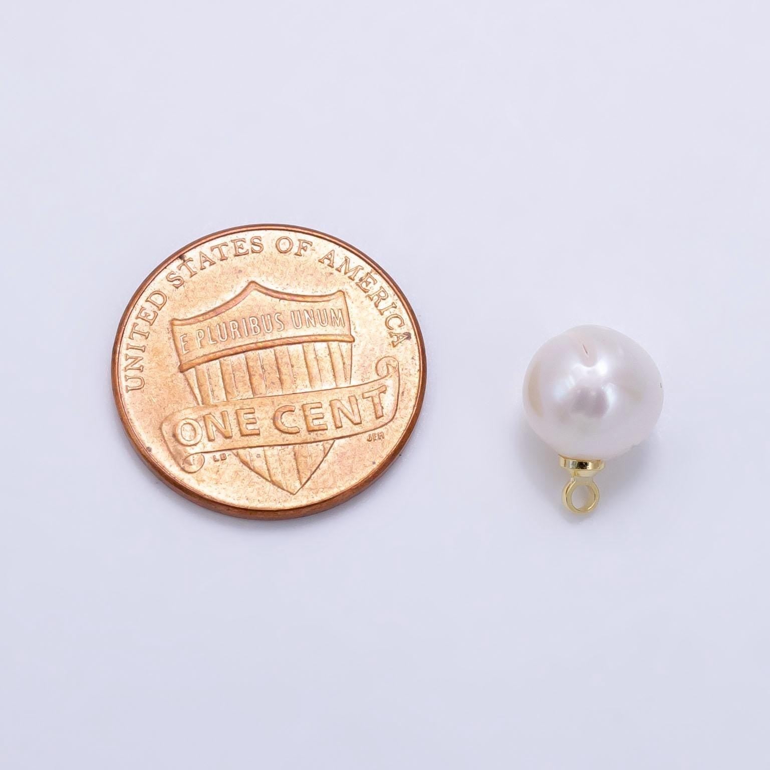 Mini sphere 11mm white freshwater pearl 24k gold filled charm | p-1882