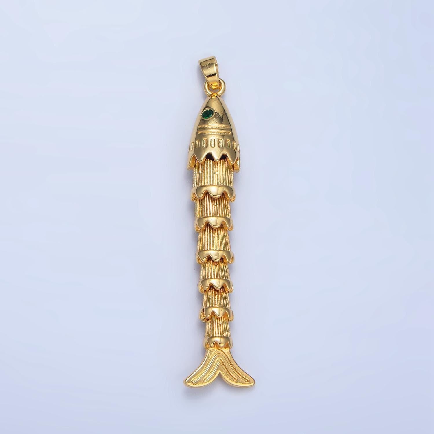 Long 3d movable fish 24k gold filled pendant articulated sardine fish charm for necklace fish lover gift aa965