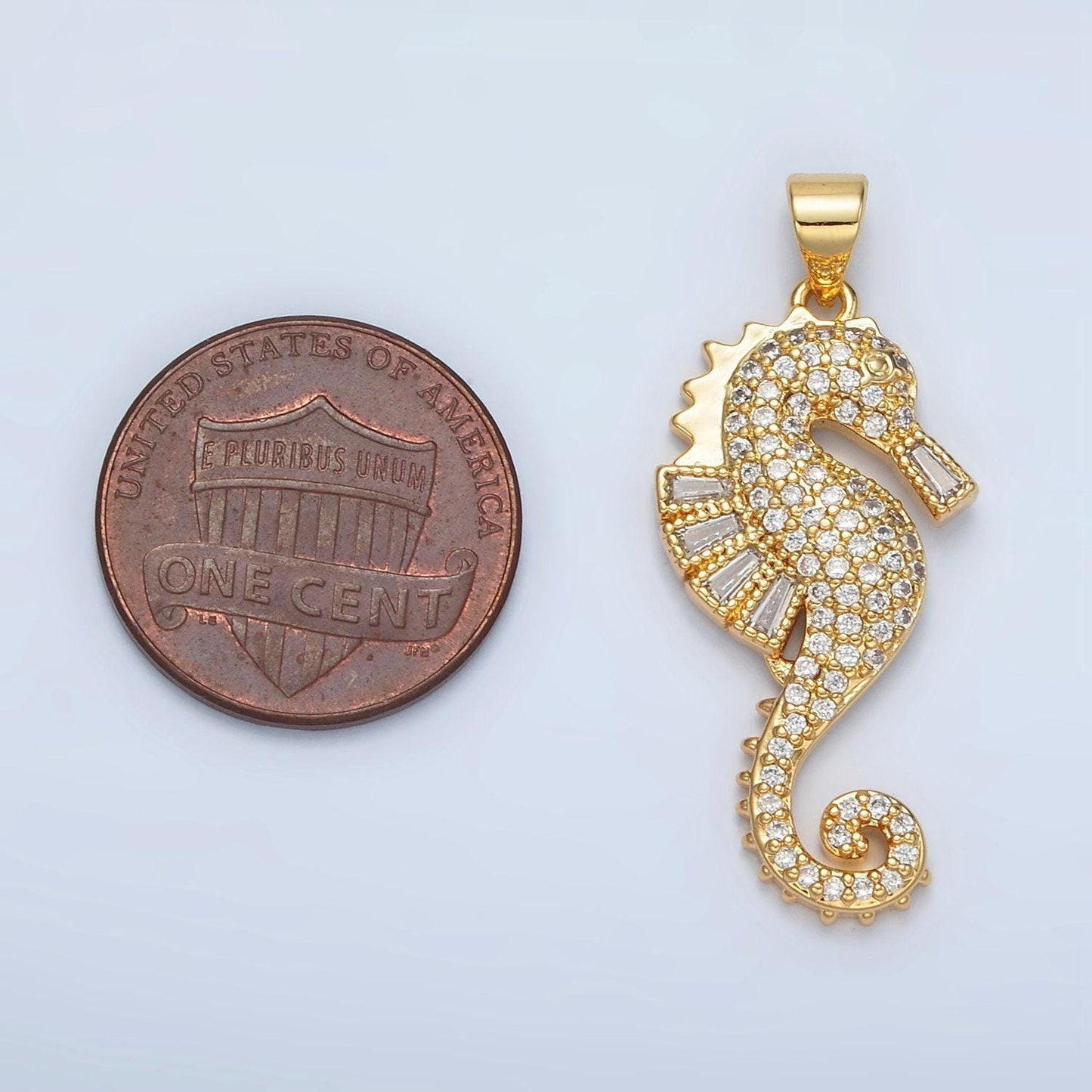 Gold filled sea horse pendant micro pave cz seahorse charm, animal under the sea pendant | i-283