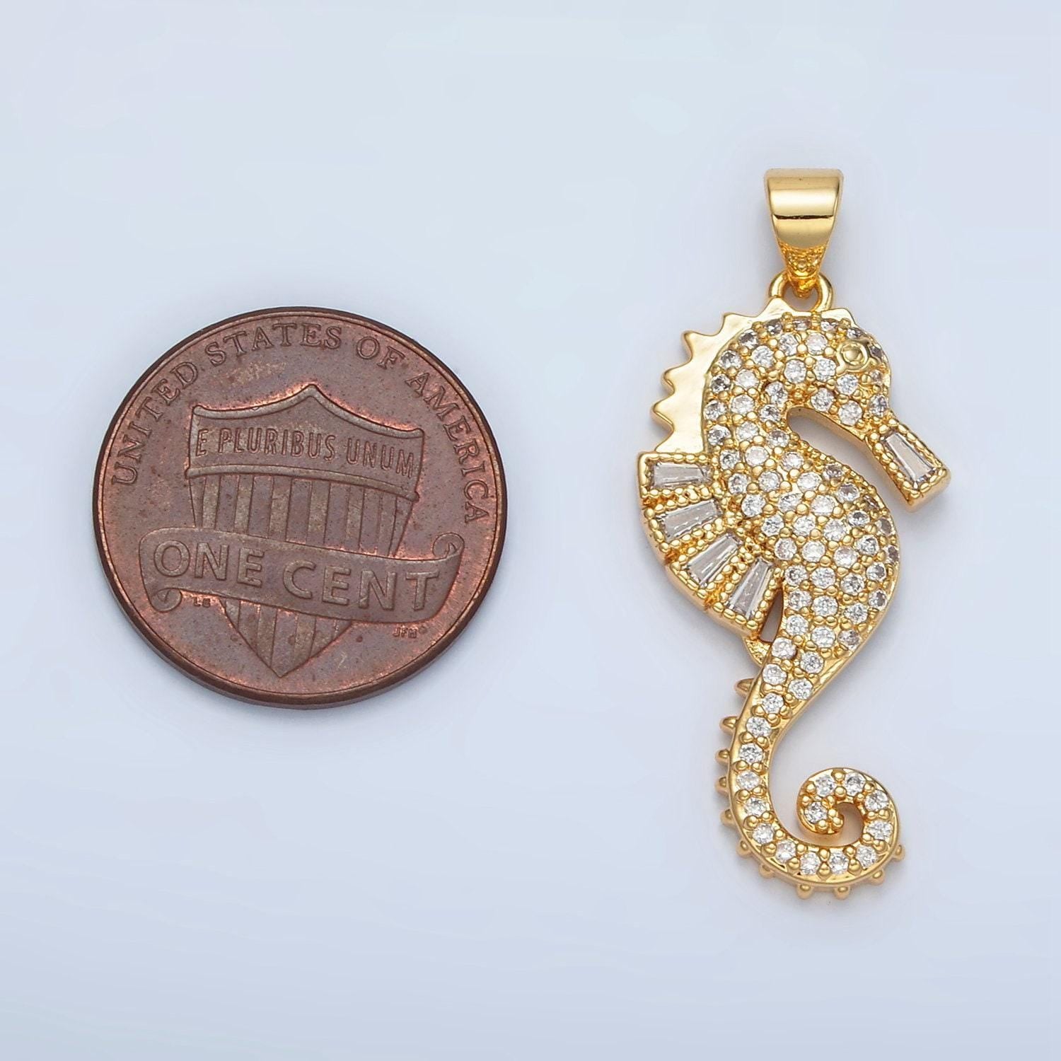 Gold filled sea horse pendant micro pave cz seahorse charm, animal under the sea pendant | i-283