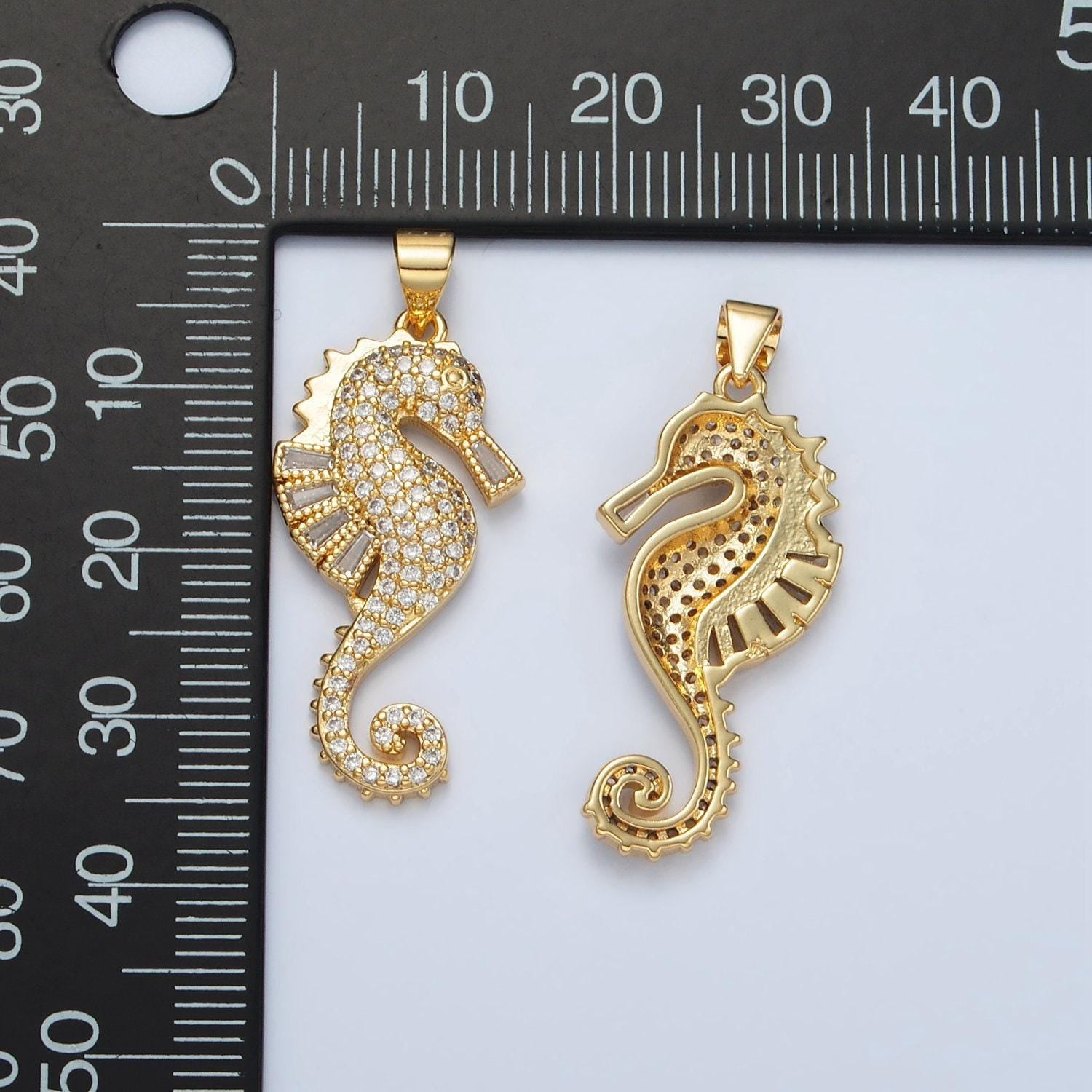 Gold filled sea horse pendant micro pave cz seahorse charm, animal under the sea pendant | i-283