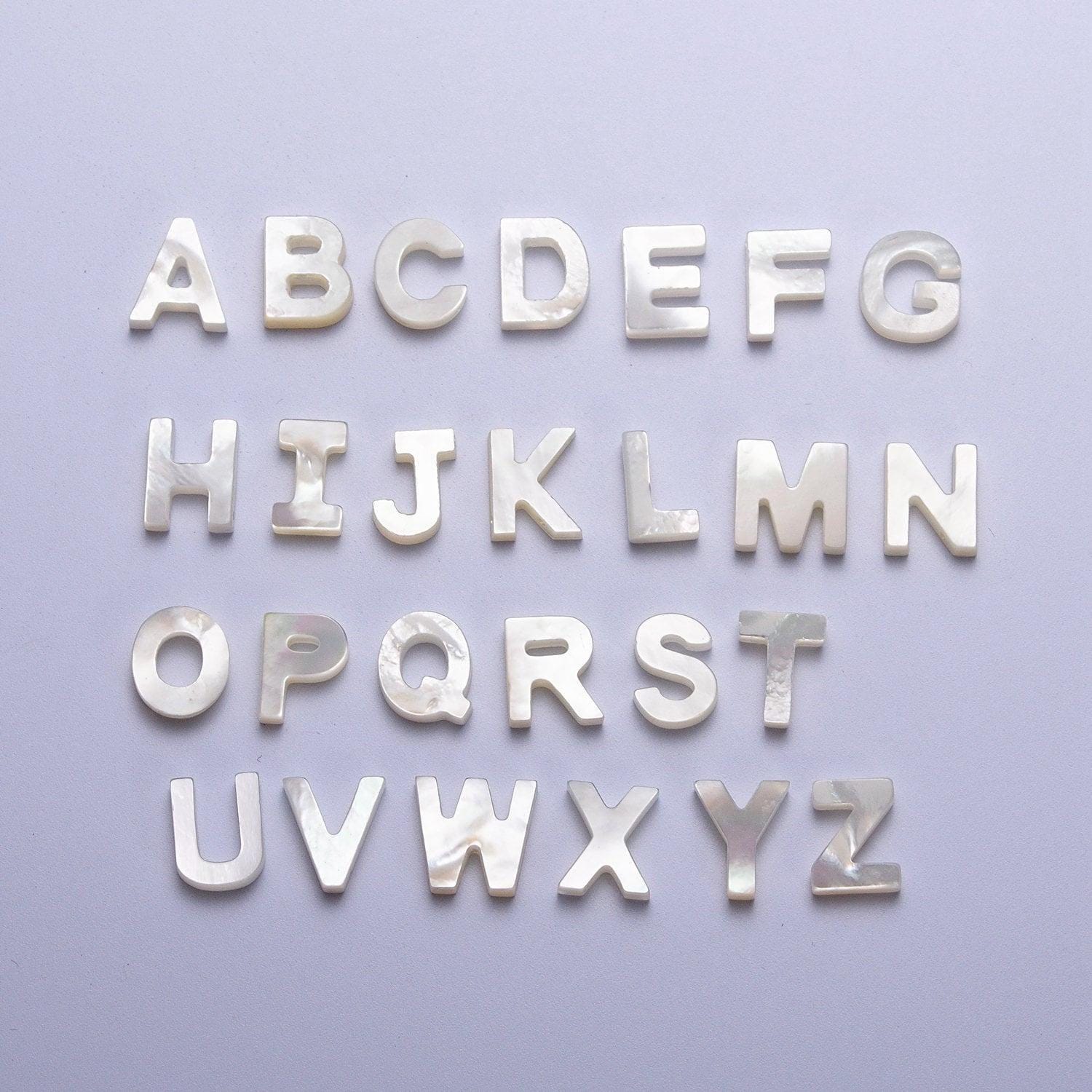 Dainty shell pearl 9mm x 7mm initial alphabet bead spacer | a-292~a-304