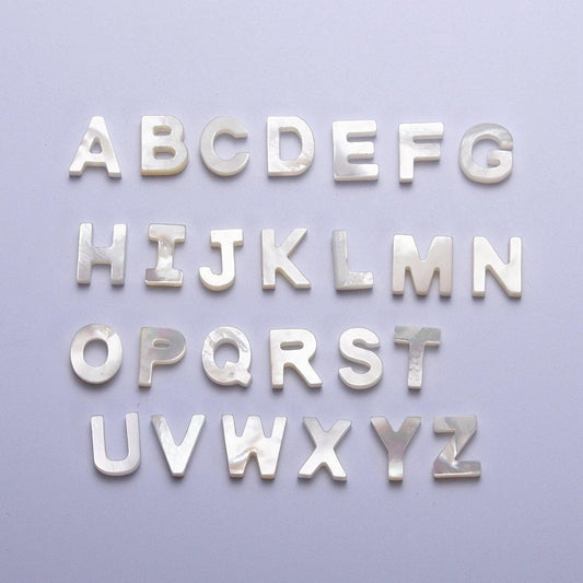 Dainty shell pearl 9mm x 7mm initial alphabet bead spacer | a-292~a-304