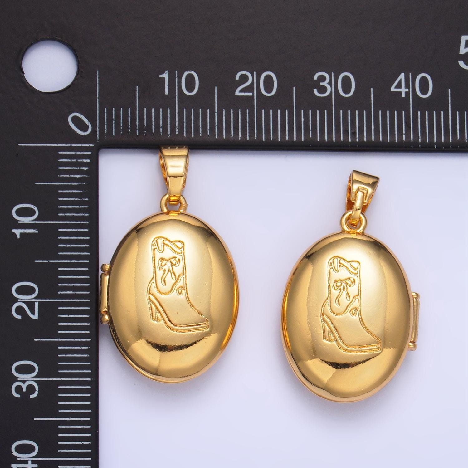 24k gold filled oval locket cowboy boot engrave pendant for necklace western locket jewelry making supply aa1016