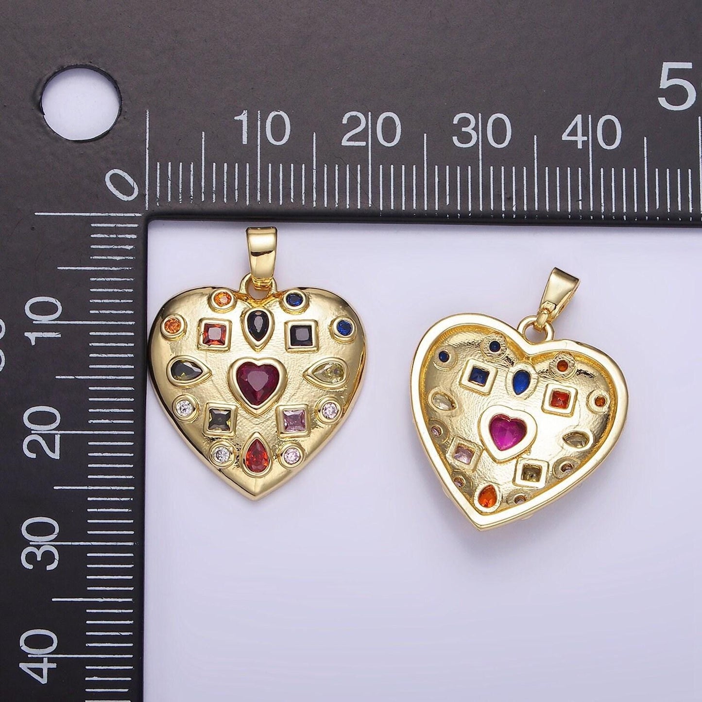 14k gold filled 25mm multicolor cz heart dome pendant | ah-145