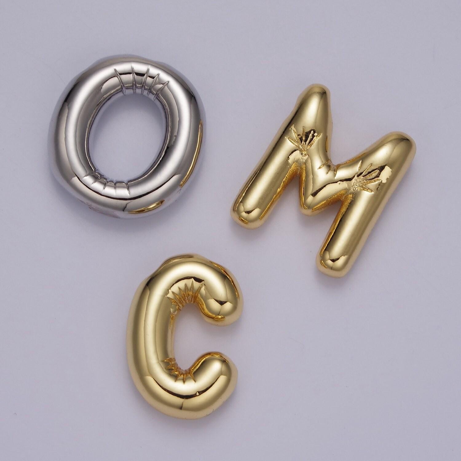 Gold alphabet charm personalized balloon initial letter charm necklace bubble font style trend fashion jewelry necklace for women diy supply