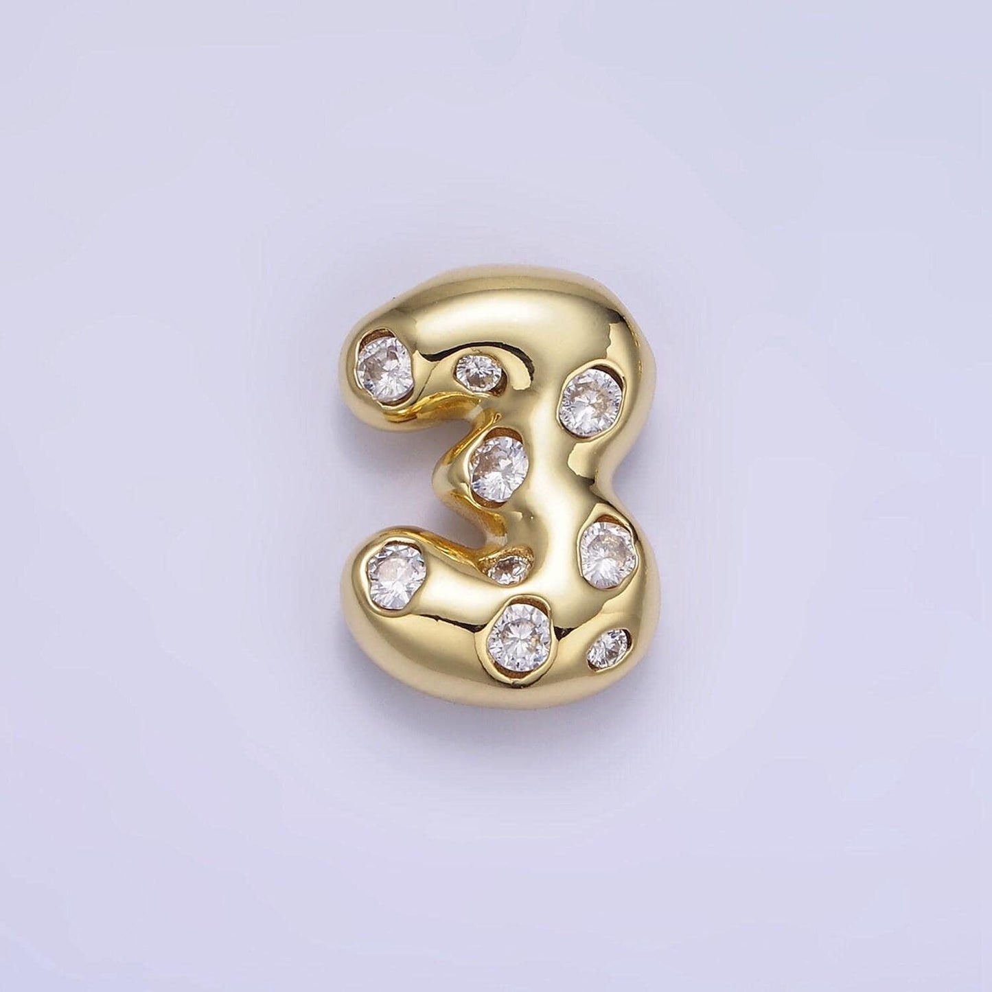 Balloon number necklace charm bubble pave number pendant 3d gold digit charm personalize lucky number bubble necklace supply ag775