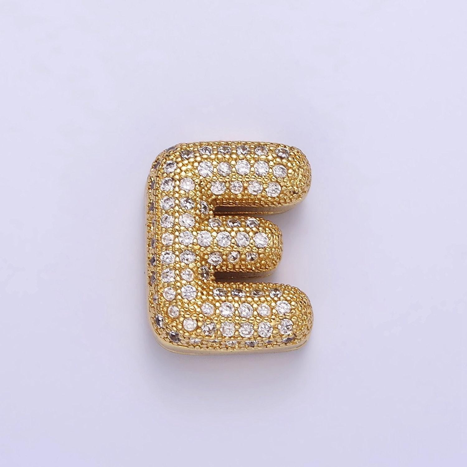 Dainty balloon letter necklace pendant cz bubble micro pave initial pendant 3d gold letter necklace charm personalized jewelry a1171