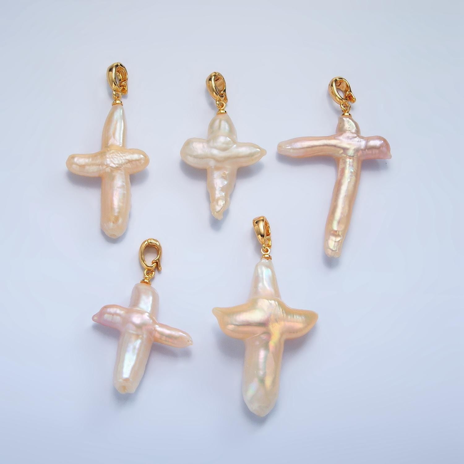 Dainty cross pearls charm gold mauve baroque freshwater pearls for necklace bracelet earring religious jewelry making minimalist p1762