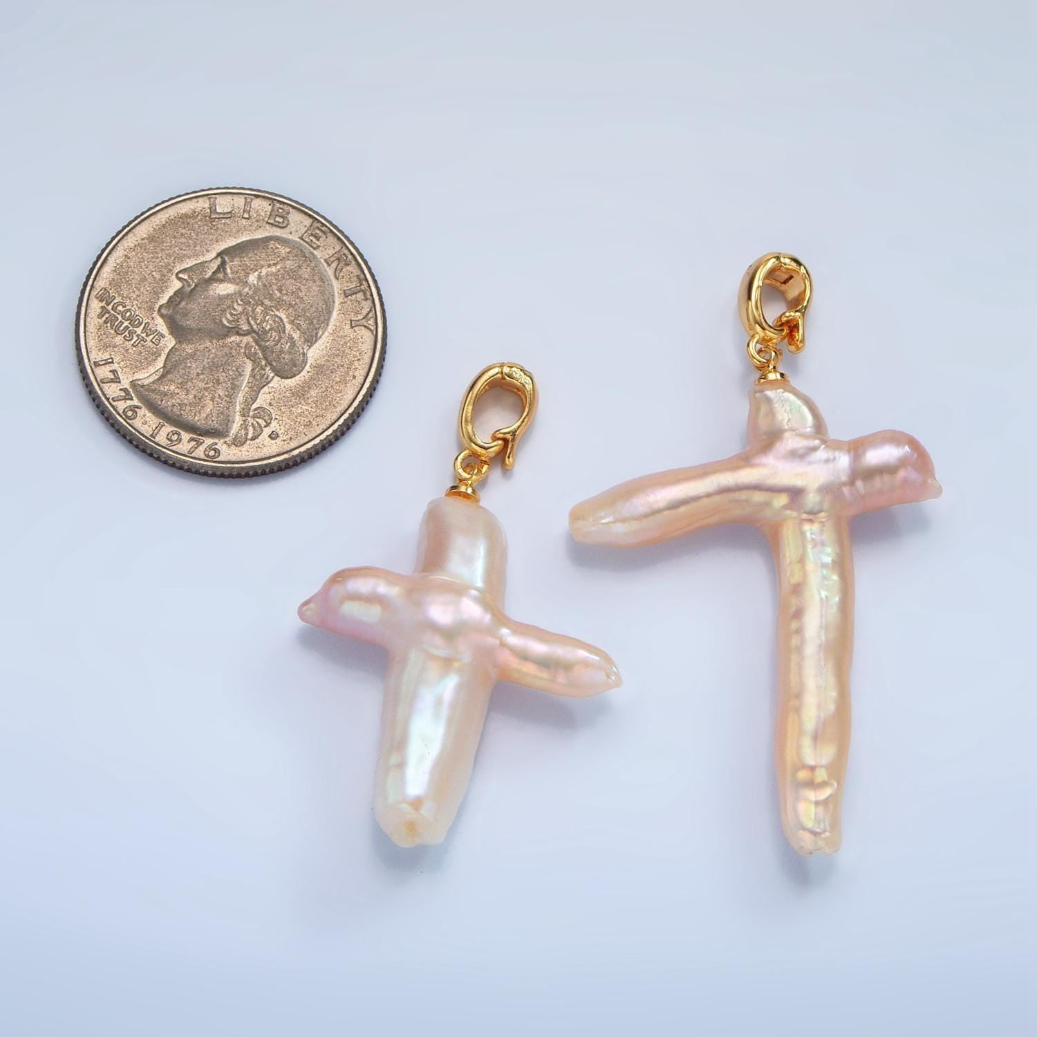 Dainty cross pearls charm gold mauve baroque freshwater pearls for necklace bracelet earring religious jewelry making minimalist p1762