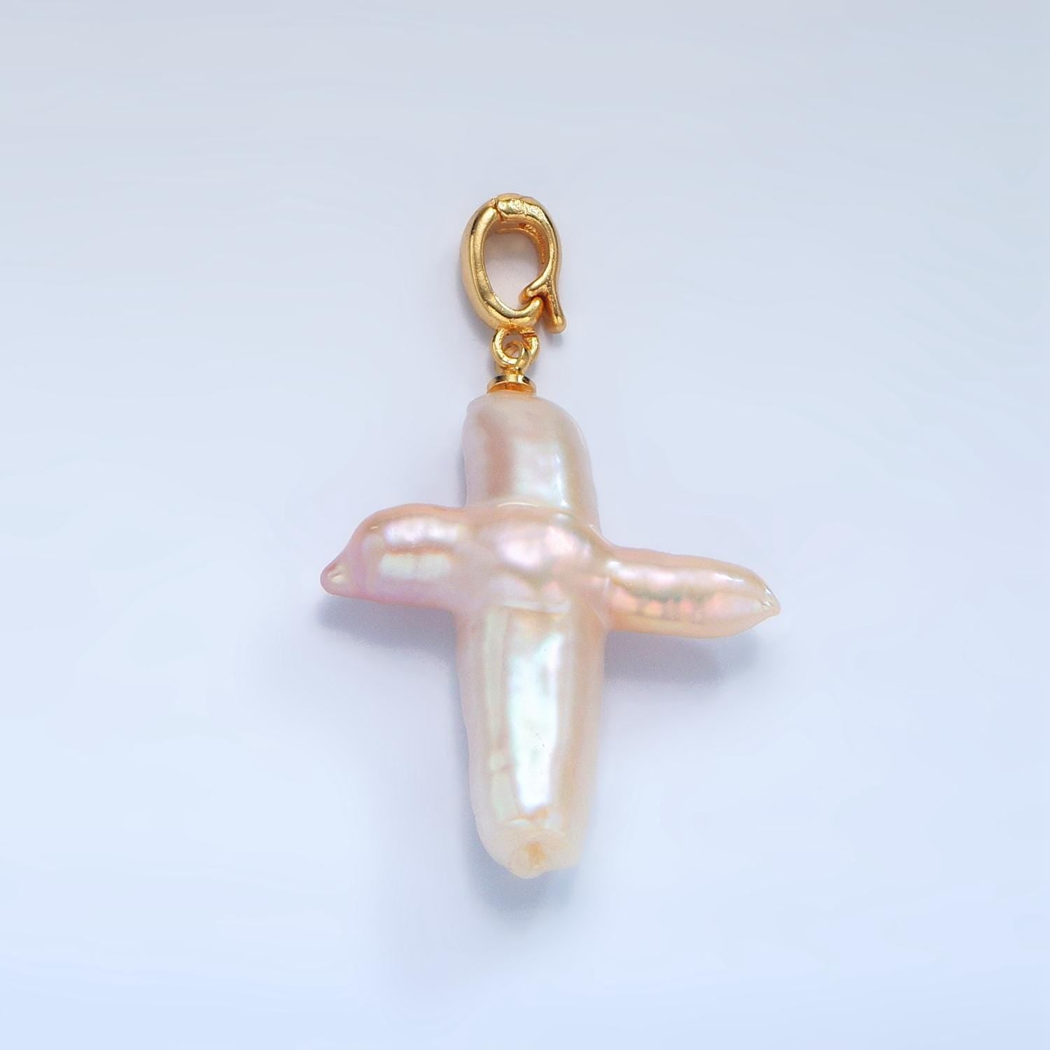 Dainty cross pearls charm gold mauve baroque freshwater pearls for necklace bracelet earring religious jewelry making minimalist p1762