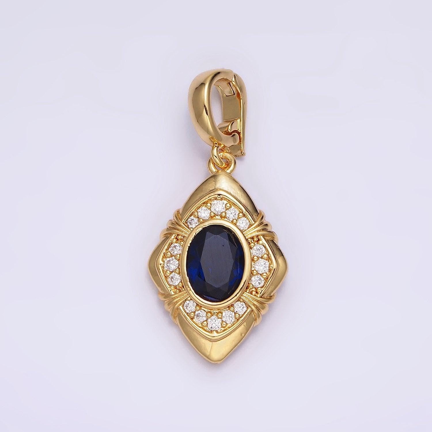Dainty rhombus charm gold cubic zirconia diamond charm for necklace component add on charm tiny geometric jewelry aa-568