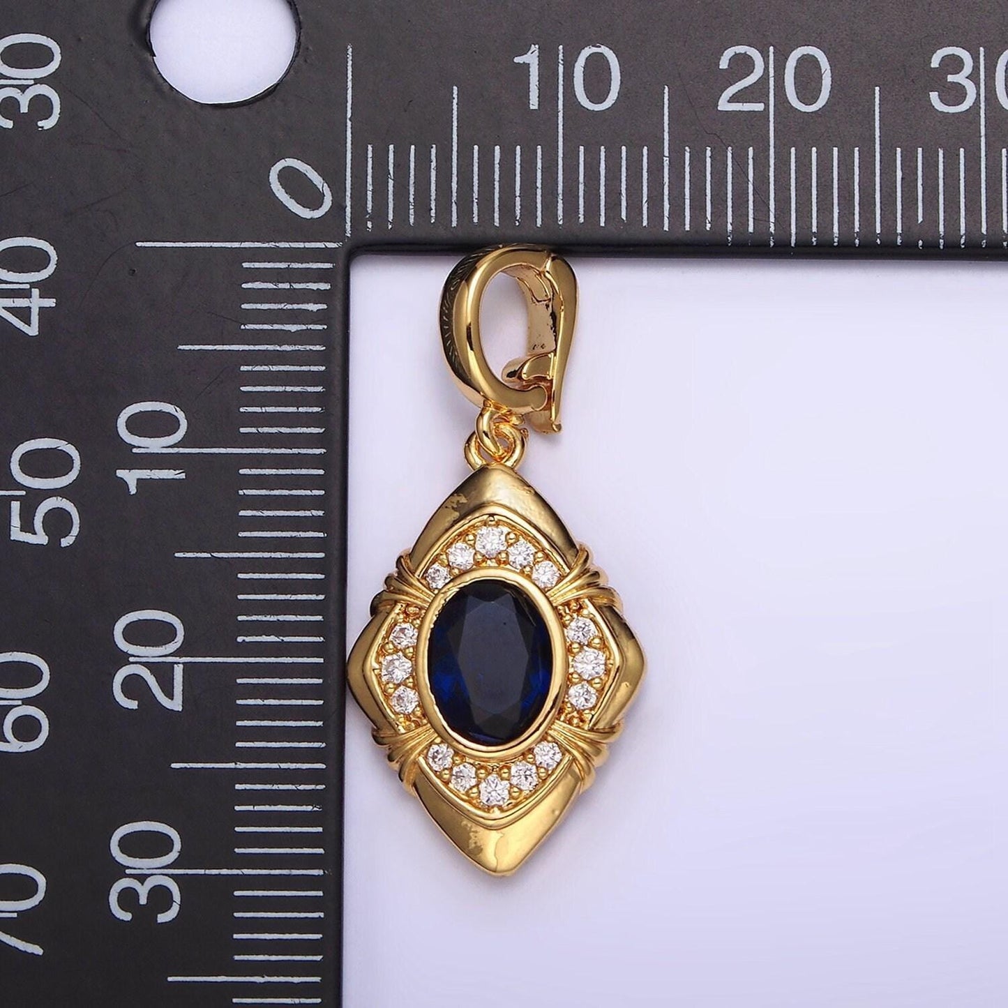 Dainty rhombus charm gold cubic zirconia diamond charm for necklace component add on charm tiny geometric jewelry aa-568