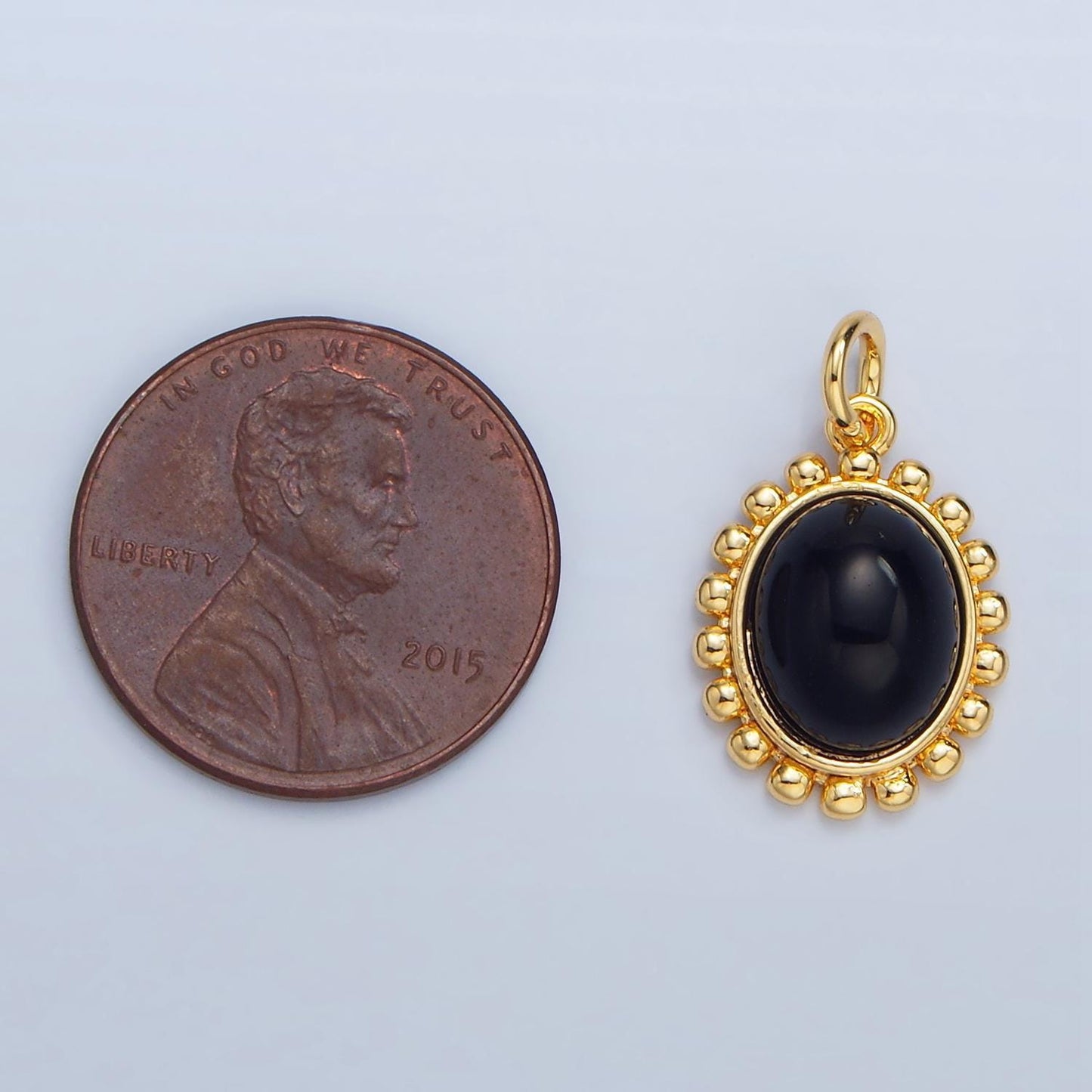Minimalist gold oval black onyx gemstone 24k gold filled silver sun charm | x-899