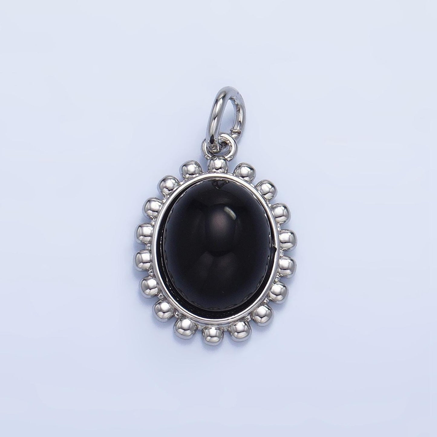Minimalist gold oval black onyx gemstone 24k gold filled silver sun charm | x-899
