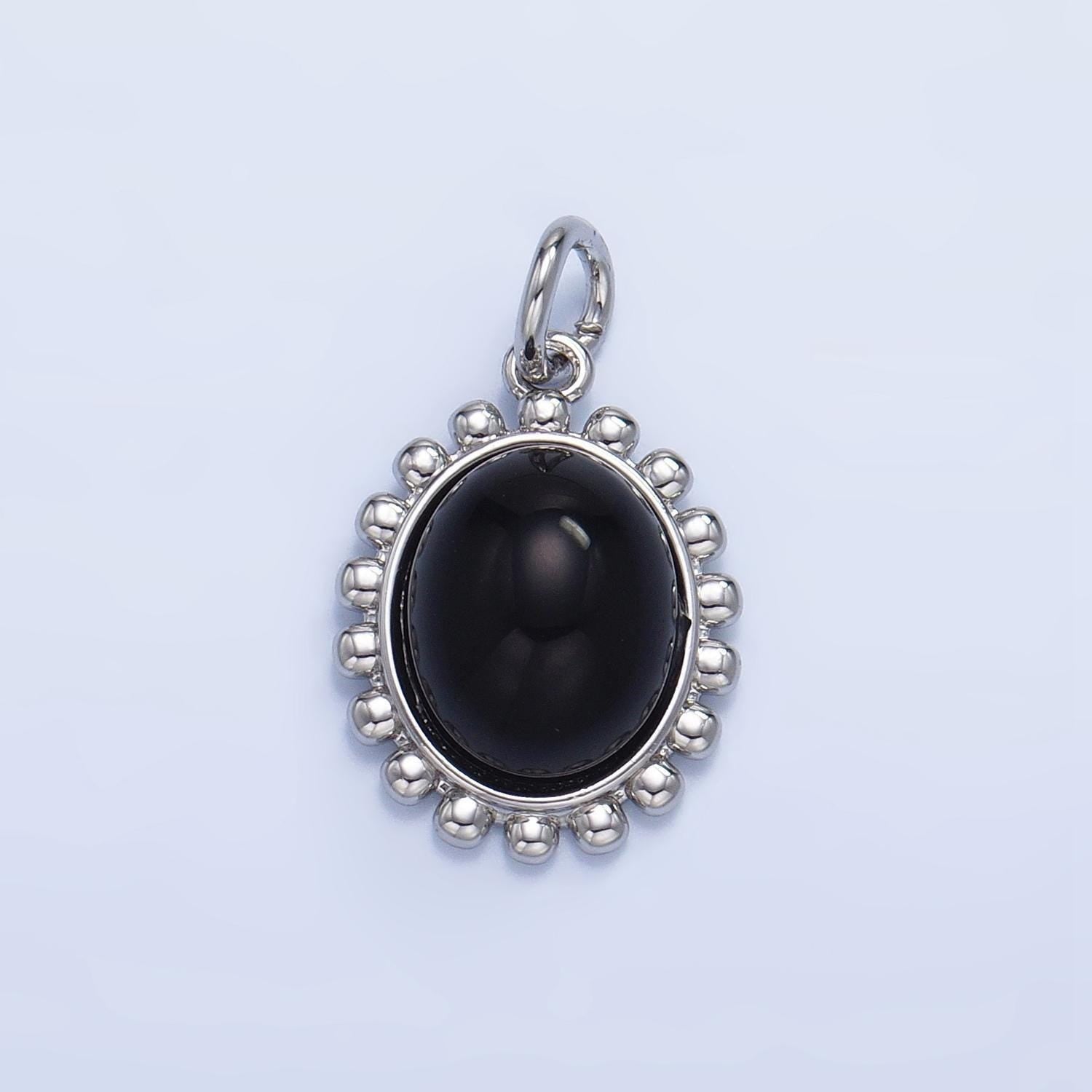 Minimalist gold oval black onyx gemstone 24k gold filled silver sun charm | x-899