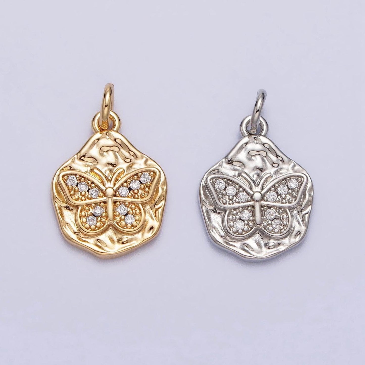 Dainty gold monarch butterfly rustic hammered silver charm add on charm for bracelet necklace anklet supply | ac307