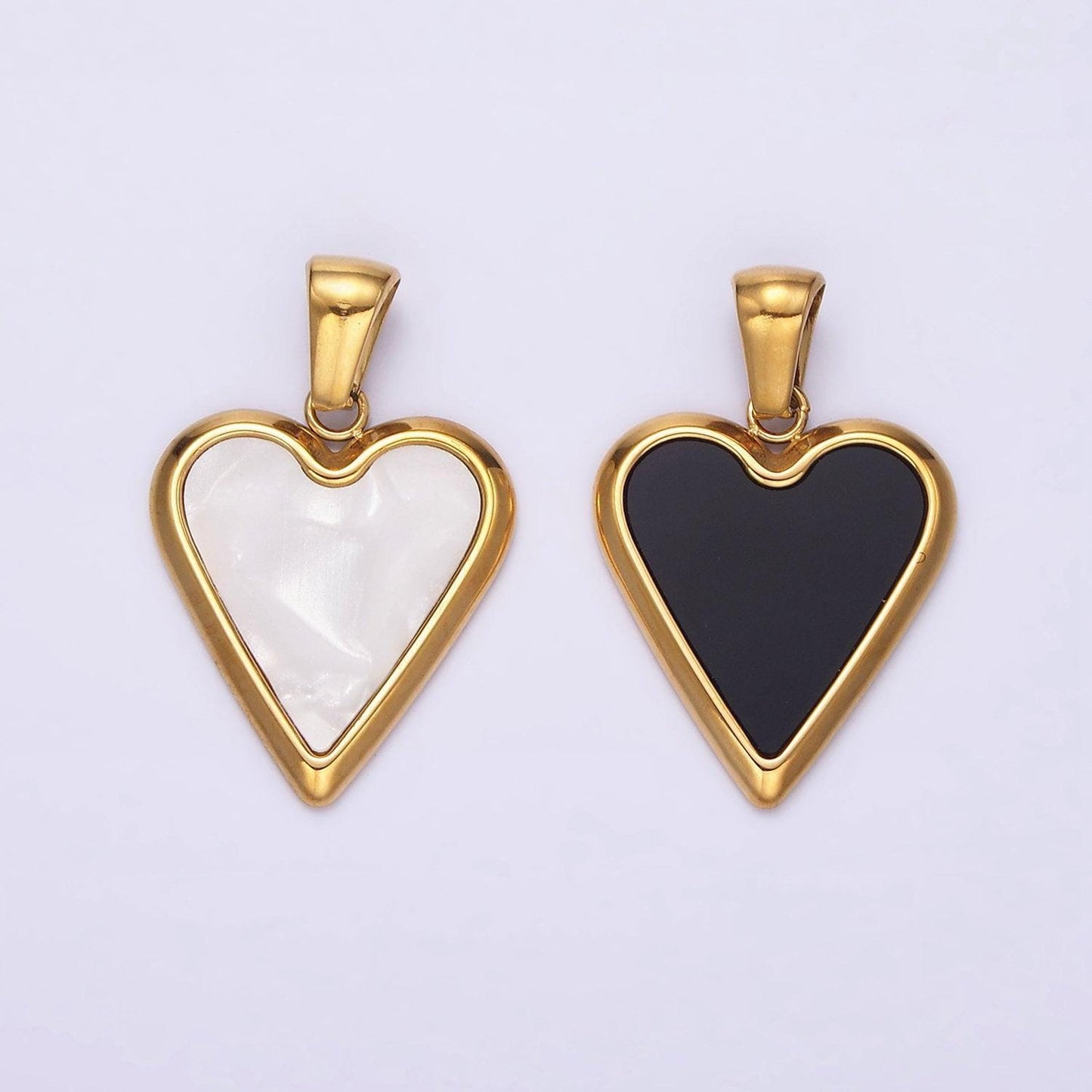 Gold stainless steel shell pearl heart charm gold heart pendant white black heart charm p832