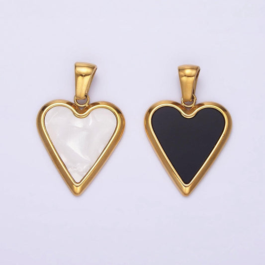Gold stainless steel shell pearl heart charm gold heart pendant white black heart charm p832