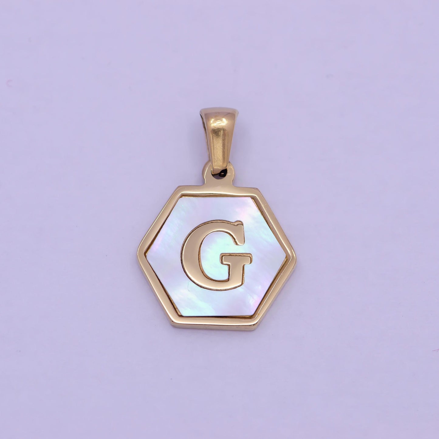 Mother of pearl letter charm initial necklace pendant personalized hexagon gold geometric monogram jewelry initial necklace