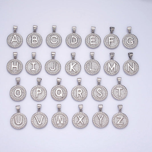 Silver initial coin letter charm a - z alphabet letter medallion charm pendant for personalized necklace jewelry making a455-a467