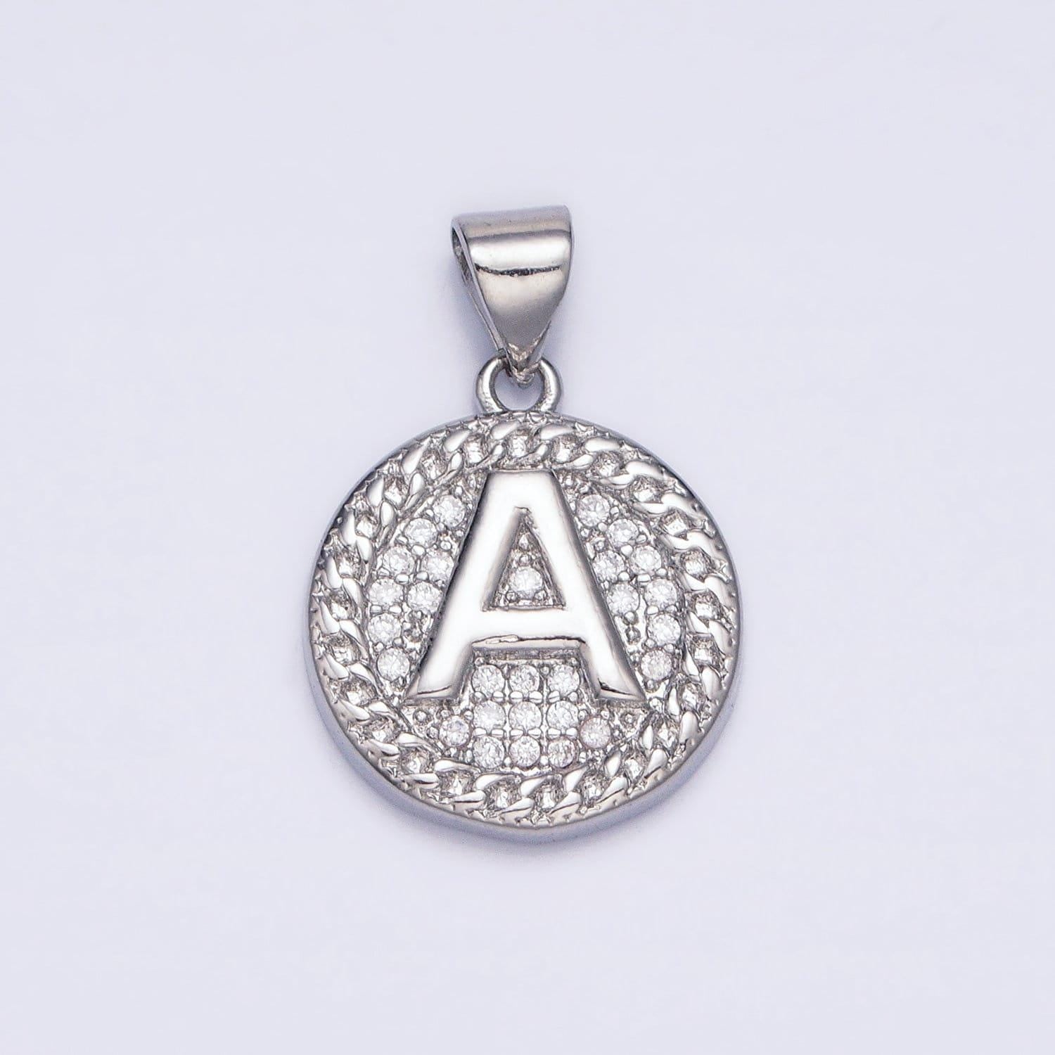 Silver initial coin letter charm a - z alphabet letter medallion charm pendant for personalized necklace jewelry making a455-a467