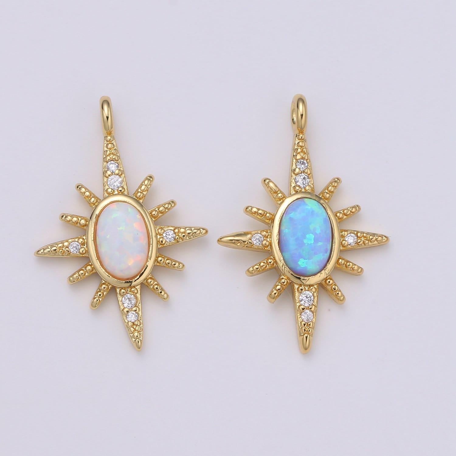 1pc northstar 24k gold opal cz pendant charm, micro pave cz pendant charm, white, blue, polaris pendant jewelry, e-35,e-36