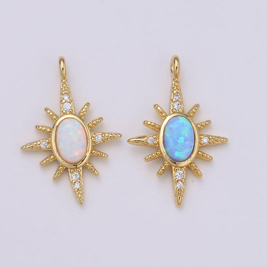 1pc northstar 24k gold opal cz pendant charm, micro pave cz pendant charm, white, blue, polaris pendant jewelry, e-35,e-36