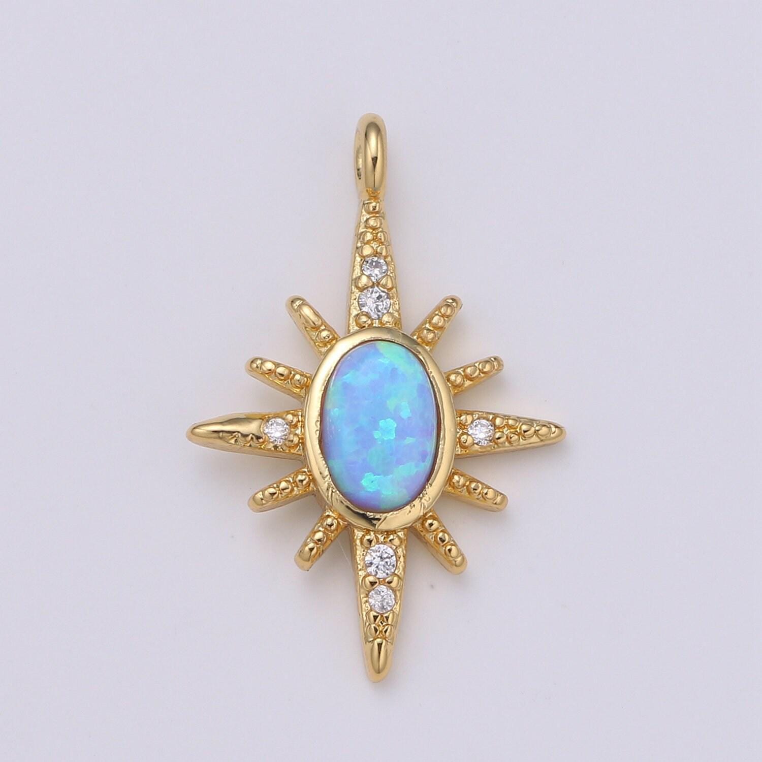 1pc northstar 24k gold opal cz pendant charm, micro pave cz pendant charm, white, blue, polaris pendant jewelry, e-35,e-36
