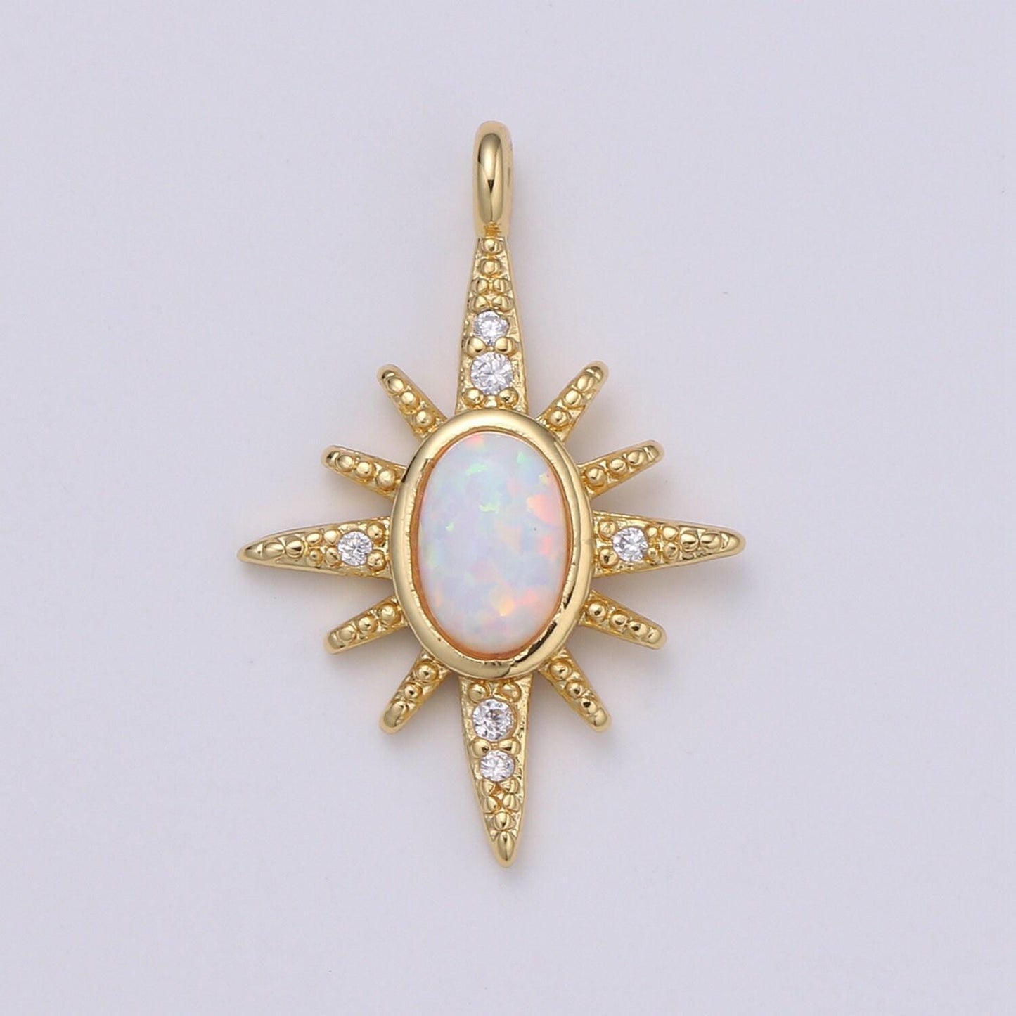 1pc northstar 24k gold opal cz pendant charm, micro pave cz pendant charm, white, blue, polaris pendant jewelry, e-35,e-36