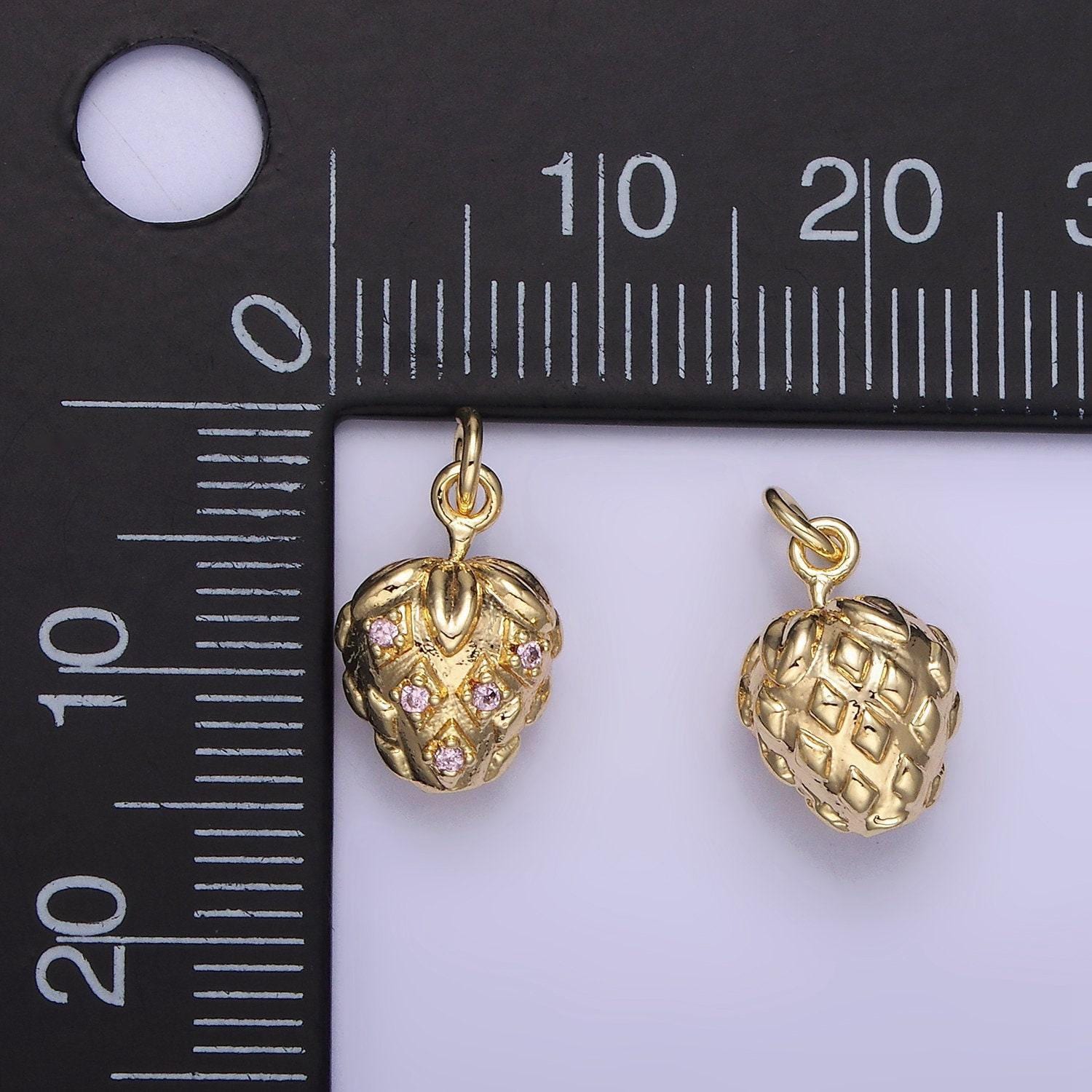 Gold strawberry charm cubic fruit charm summer foodies pendant dangle charms for bracelet necklace earring supply component ag723