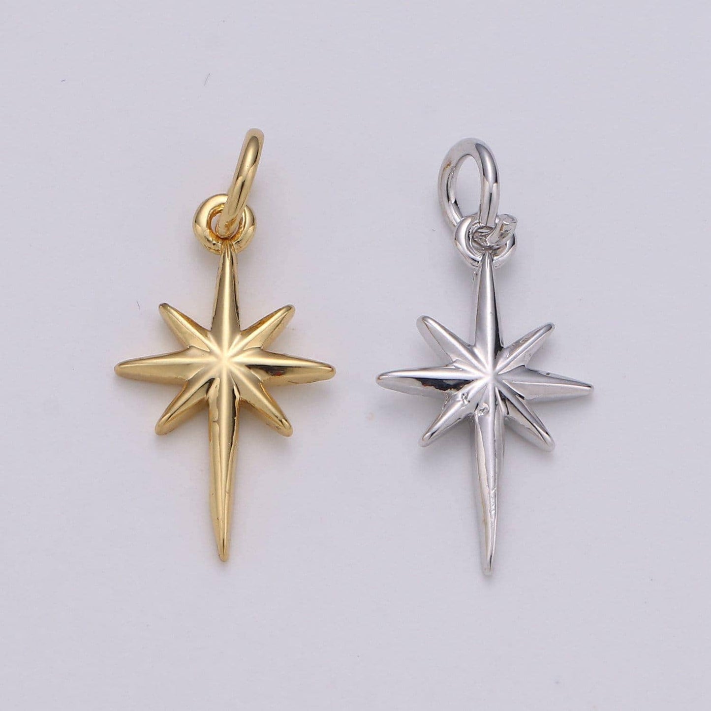 Dainty gold north star charm necklace, bethlehem star pendant in silver celestial jewelry making supply, chgf-1478, 1479
