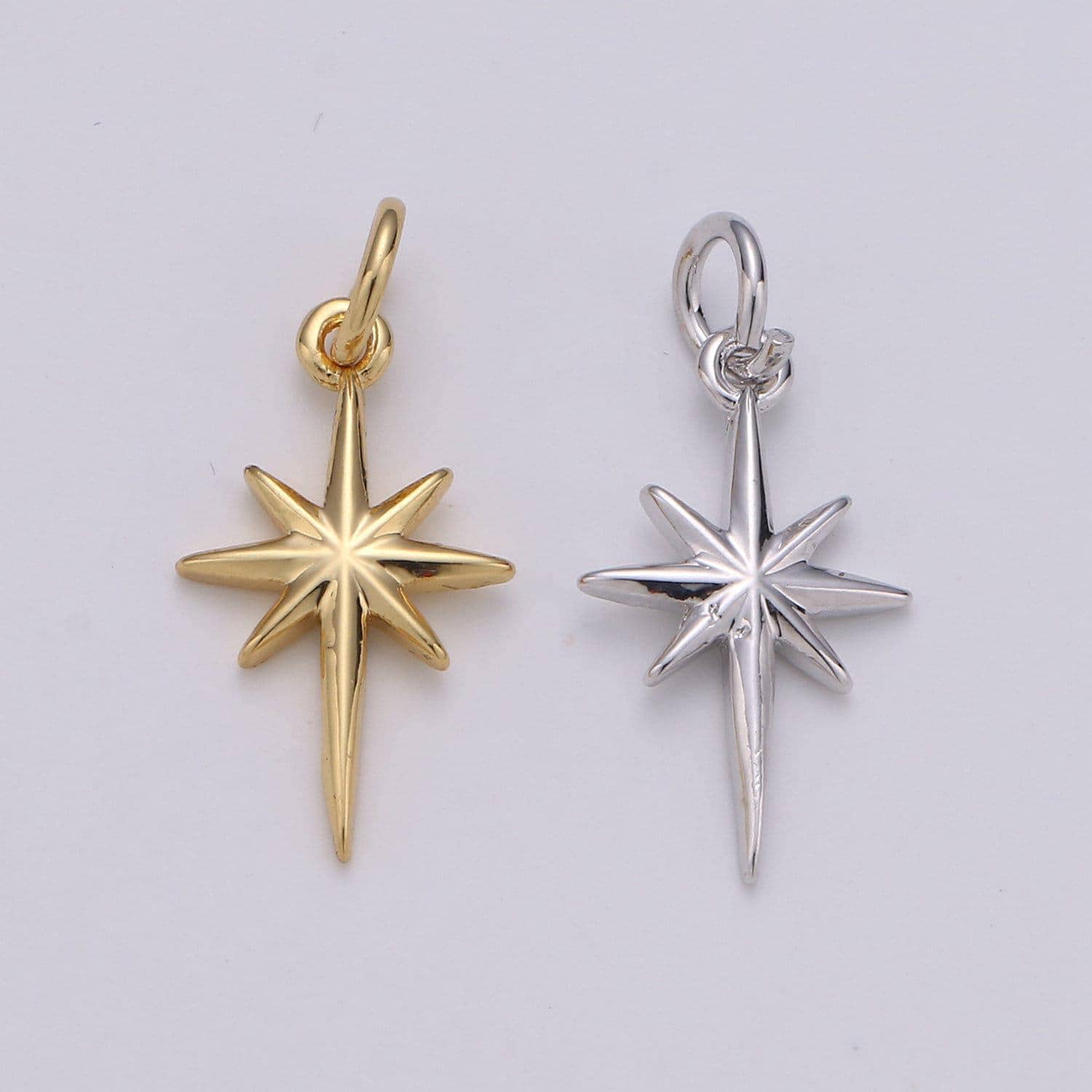 Dainty gold north star charm necklace, bethlehem star pendant in silver celestial jewelry making supply, chgf-1478, 1479