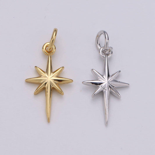 Dainty gold north star charm necklace, bethlehem star pendant in silver celestial jewelry making supply, chgf-1478, 1479