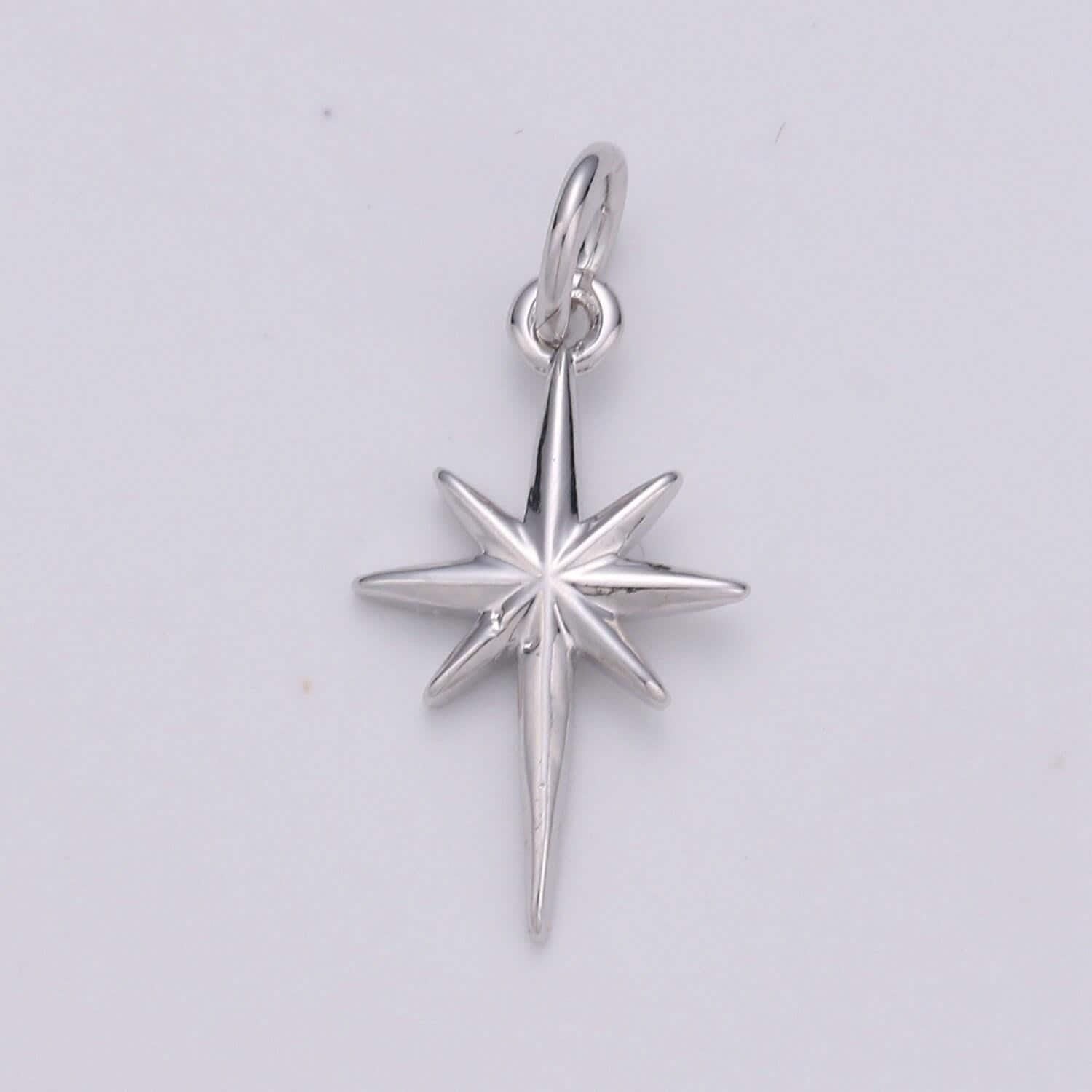 Dainty gold north star charm necklace, bethlehem star pendant in silver celestial jewelry making supply, chgf-1478, 1479