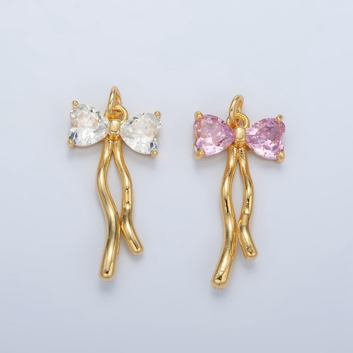 Mini gold bow charms 24k gold filled bow pendant cz bow tie charm bracelet necklace for diy jewelry making supply ac101