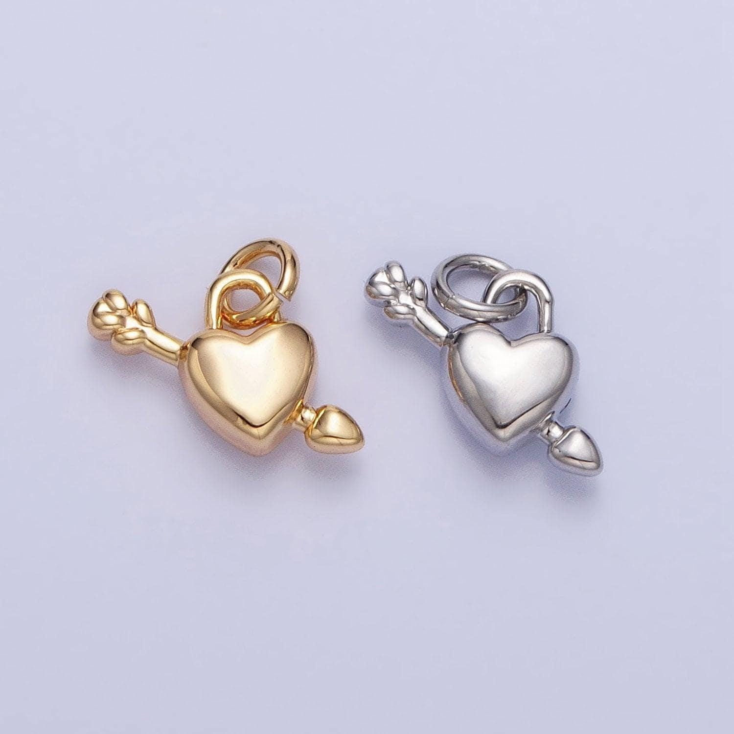 Mini gold heart with arrow charm mini silver heart pendant for earring necklace bracelet component ac707