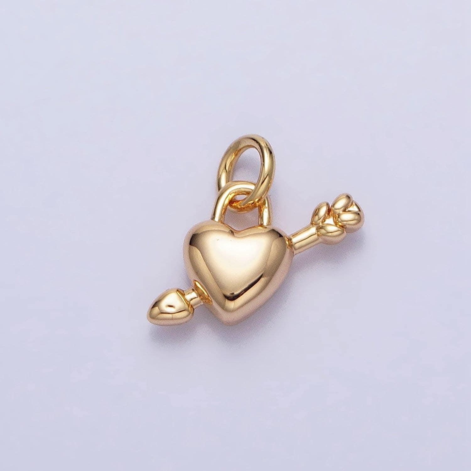 Mini gold heart with arrow charm mini silver heart pendant for earring necklace bracelet component ac707